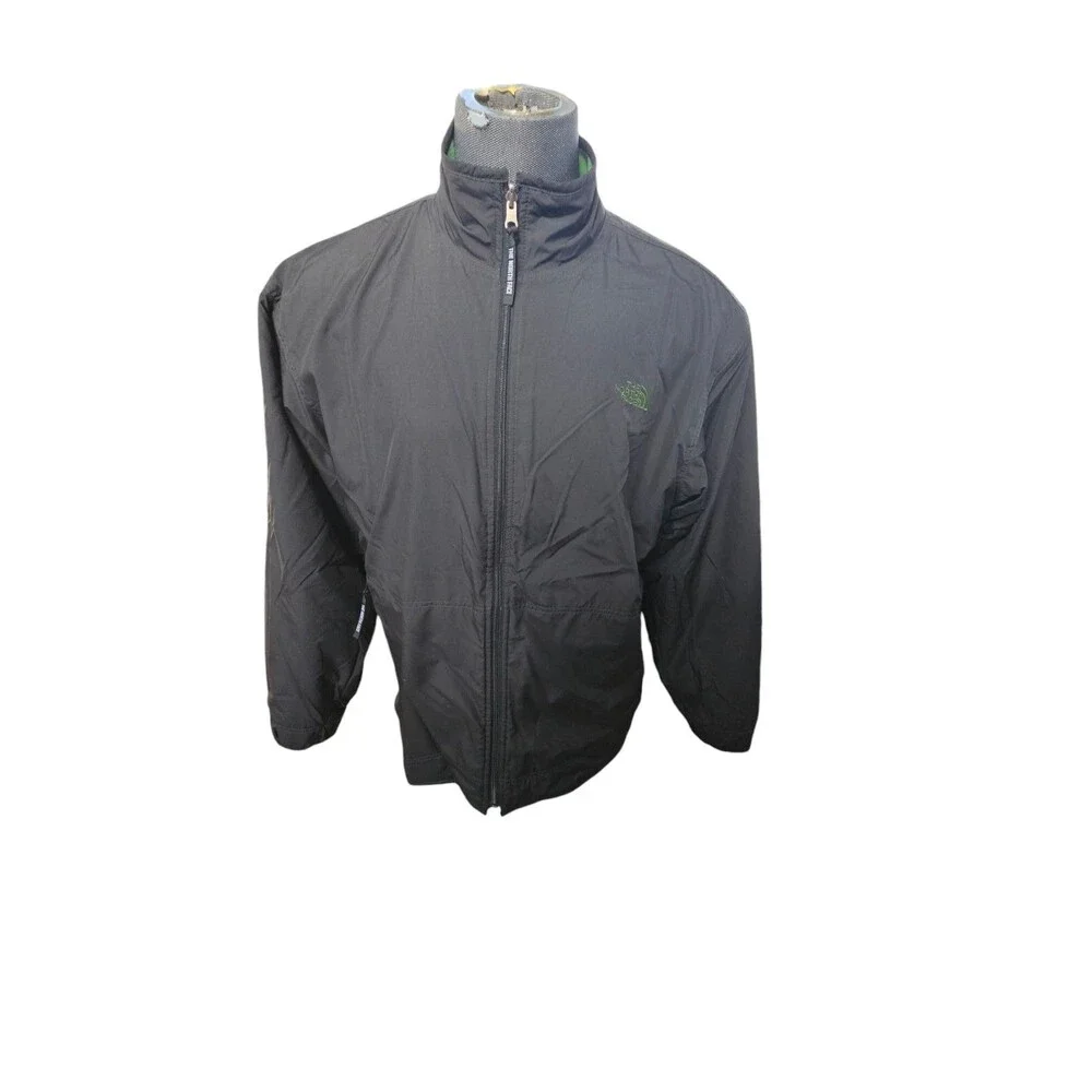 North Face Reversible Jacket Green Black Zip Mens Large